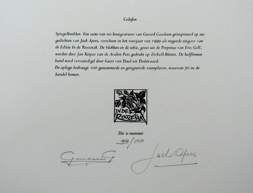 Gerard Gaudaen, Spiegelbeelden (1999), 6 Houtgravures, Jack Apers, 6 gedichten - Afbeelding 11
