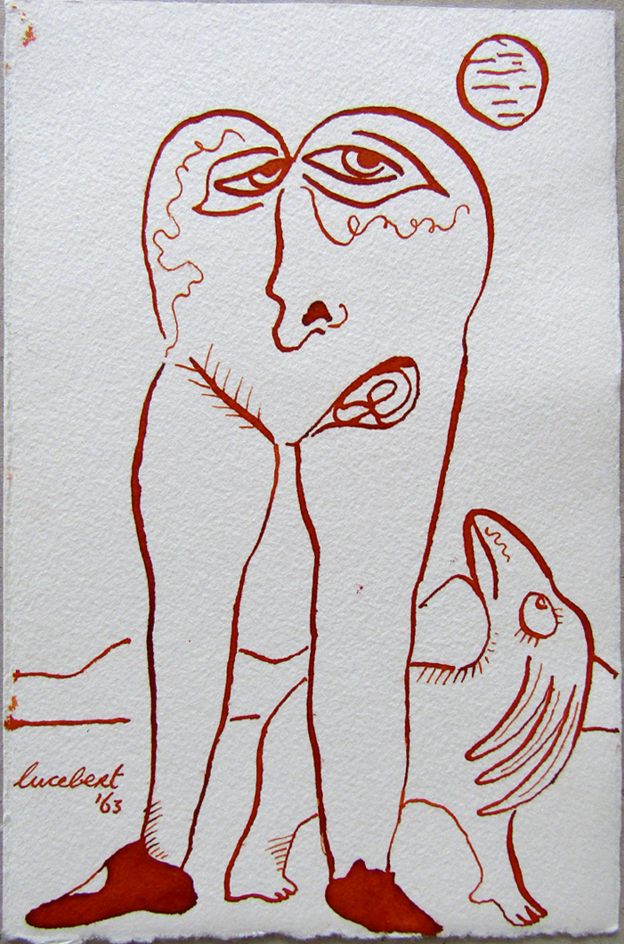 Lucebert, Inkttekening in sanguine (juni 1963), zonder titel
