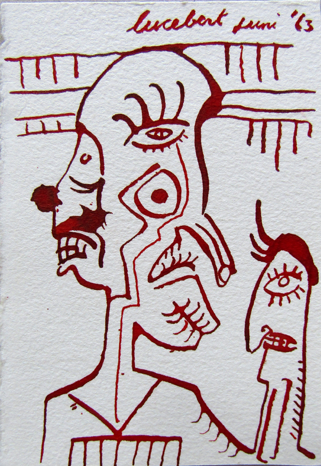 Lucebert, Inkttekening in sanguine (juni 1963), zonder titel (2)