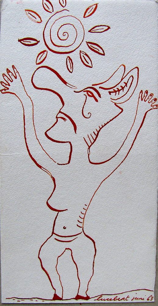 Lucebert, Inkttekening in sanguine (juni 1963), zonder titel (3)